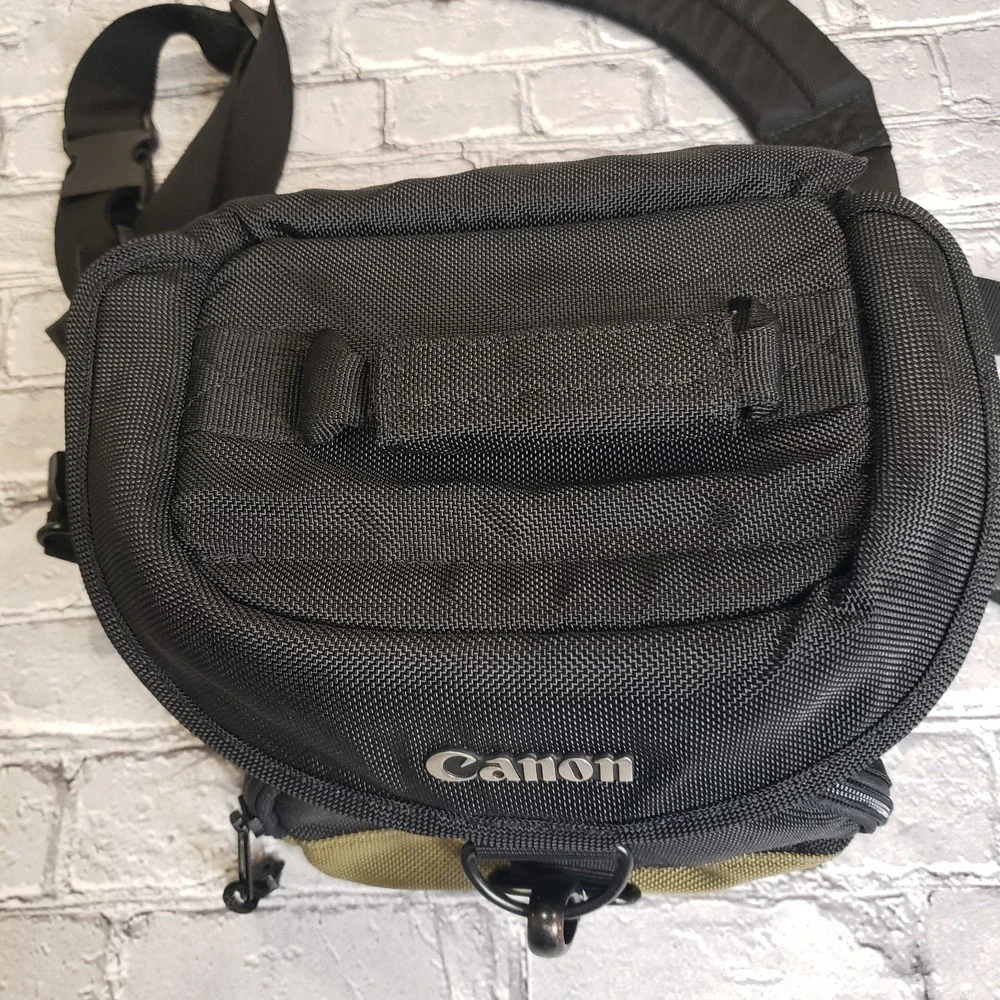 Canon Camera Bag Padded SLR Multi Strap Black & Green Carry Tote Shoulder Case